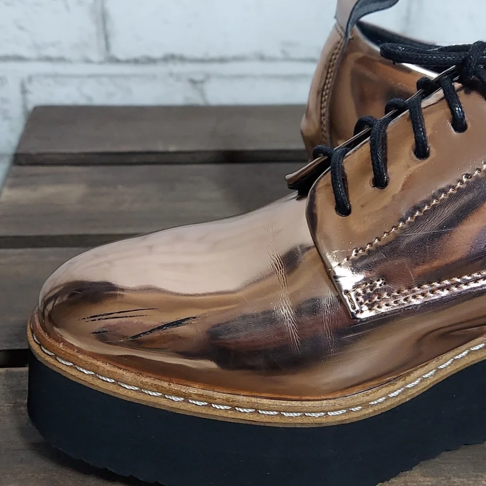 Shelly's London rose gold metallic platform loafer